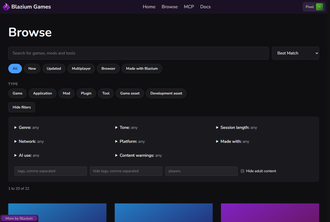 Browse with the filter panel open