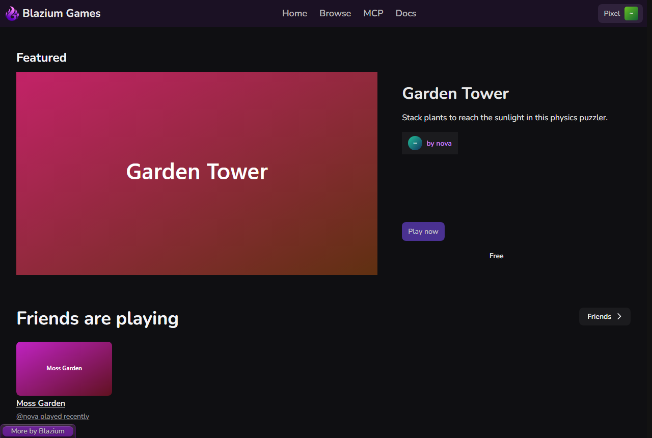 The home page with the Featured game and the Friends are playing row